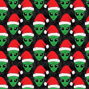 Christmas aliens, alien santa hat, funny christmas fabric WB23 black