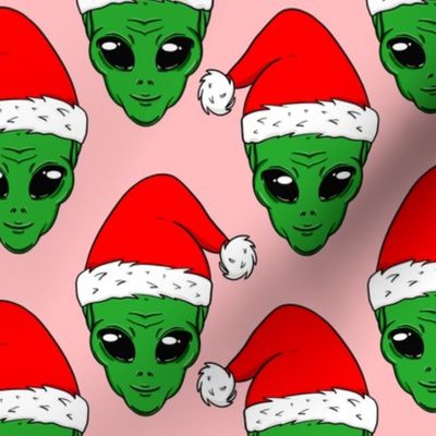 Christmas aliens, alien santa hat, funny christmas fabric WB23 blush