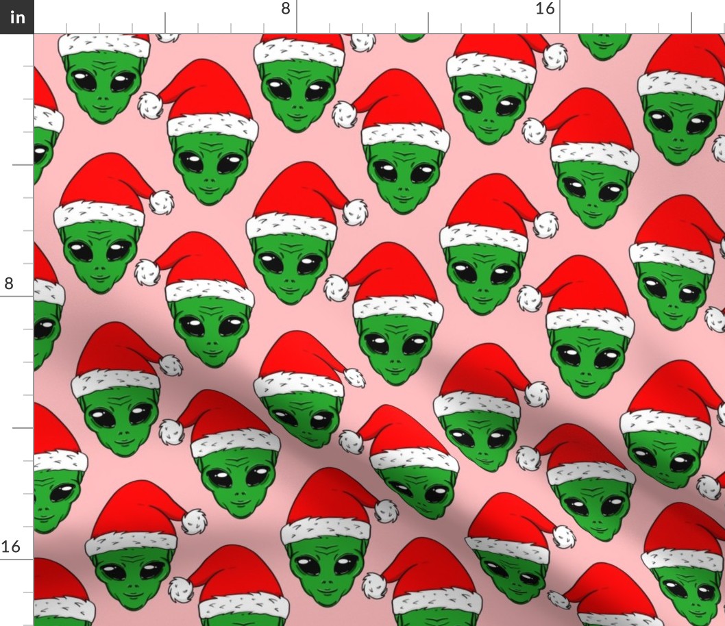 Christmas aliens, alien santa hat, funny christmas fabric WB23 blush
