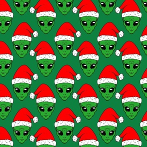 Christmas aliens, alien santa hat, funny christmas fabric WB23 green