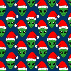 Christmas aliens, alien santa hat, funny christmas fabric WB23 navy