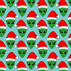 Christmas aliens, alien santa hat, funny christmas fabric WB23 turquoise