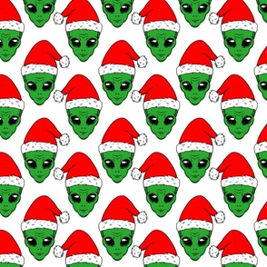 Christmas aliens, alien santa hat, funny christmas fabric WB23 white