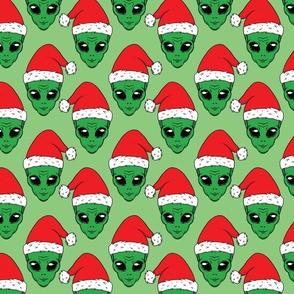 Christmas aliens, alien santa hat, funny christmas fabric WB23 light green