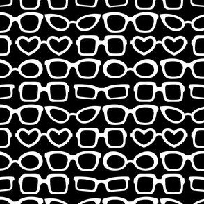 Small Scale Eyeglasses White Spectacles on Black
