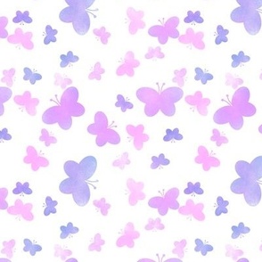 Watercolor purple butterflies on white background.