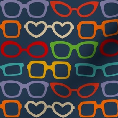 Medium Scale Eyeglasses Colorful Rainbow Spectacles on Navy