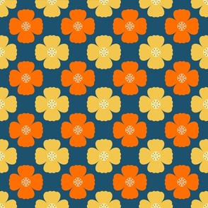Retro Poppy Flower Pattern  in Blue
