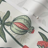 POMEGRANATE IN VINTAGE  WHITE - WILLIAM MORRIS VARIATION