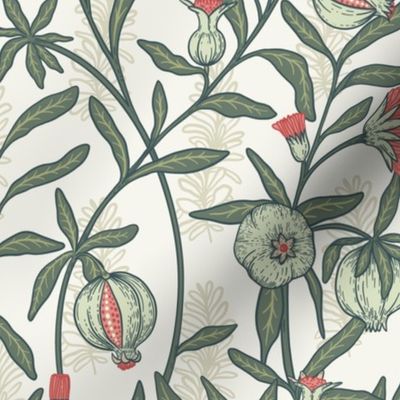 POMEGRANATE IN VINTAGE  WHITE - WILLIAM MORRIS VARIATION