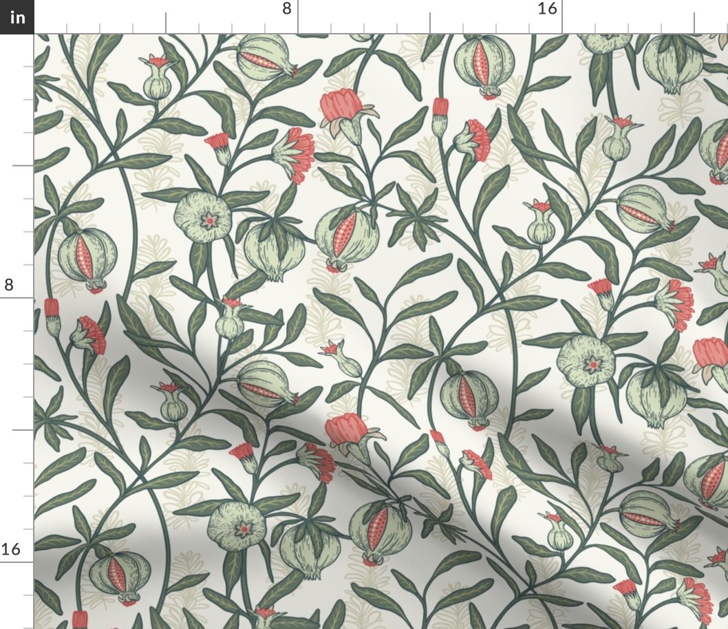 POMEGRANATE IN VINTAGE  WHITE - WILLIAM MORRIS VARIATION