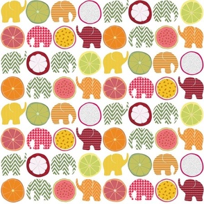 medium - Tropical Fruits and Baby Elephants - Retro, Cheerful and Colorful - gender neutral girl or boy nursery