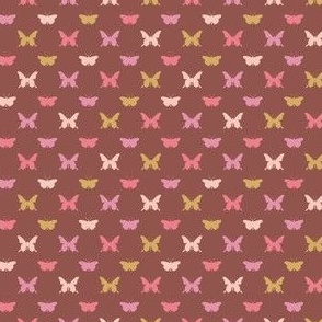 Mini Butterflies Simple Coordinate - Multicolor Over Maroon Brown Background
