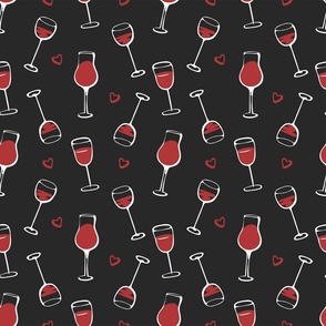 Wine glass pattern on dark black background. 