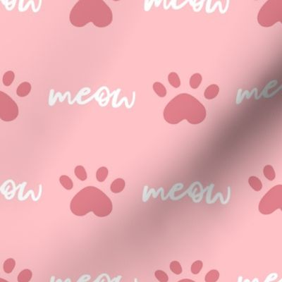 Cute cat paws and meow pattern