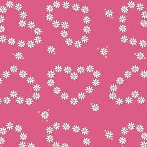 Heart Shaped, White Daisy Chain on  Pink Background