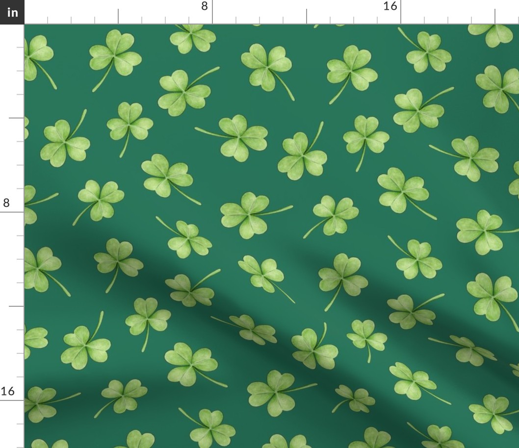 Shamrock ditsy pattern on emerald green - medium scale
