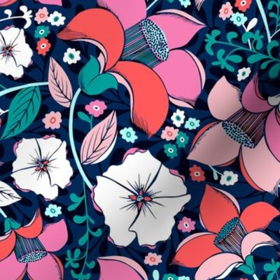 Garden Glory Floral - Navy Pink Aqua Regular