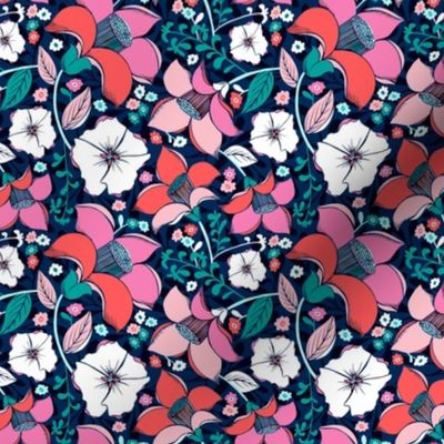 Garden Glory Floral - Navy Pink Aqua Small