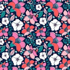 Garden Glory Floral - Navy Pink Aqua Small