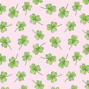 Shamrock ditsy pattern on cherry blossom pink - small scale