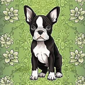Boston Terrier Green #2 18 Inch Panel