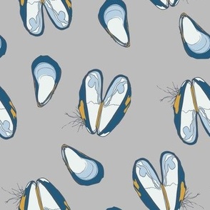 Mussel Shells on the Sand Blue and Grey Large