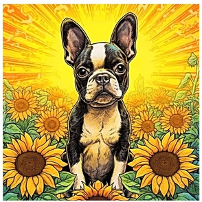 Boston Terrier Sunflower #3 18 Inch Panel