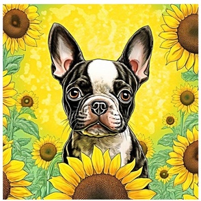 Boston Terrier Sunflowers #4 18 Inch Panel