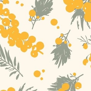 Sunshine Garden | warm yellow berries with olive green leaves on a creamy background, suited for Luminous kitchen wallpaper, tablecloth 