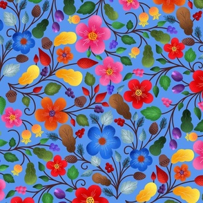 Colorful Floral for Every Season in a Wonderful World Blue-Large Scale