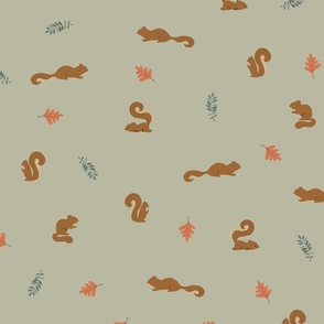 Squirrelly Autumn Whimsy Coordinate Sage Green