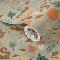 Squirrelly Autumn Whimsy - sage green