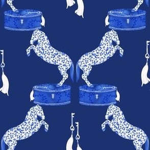 The Porcelain Horse Jewelry Box,  Navy Blue with tassels and keys