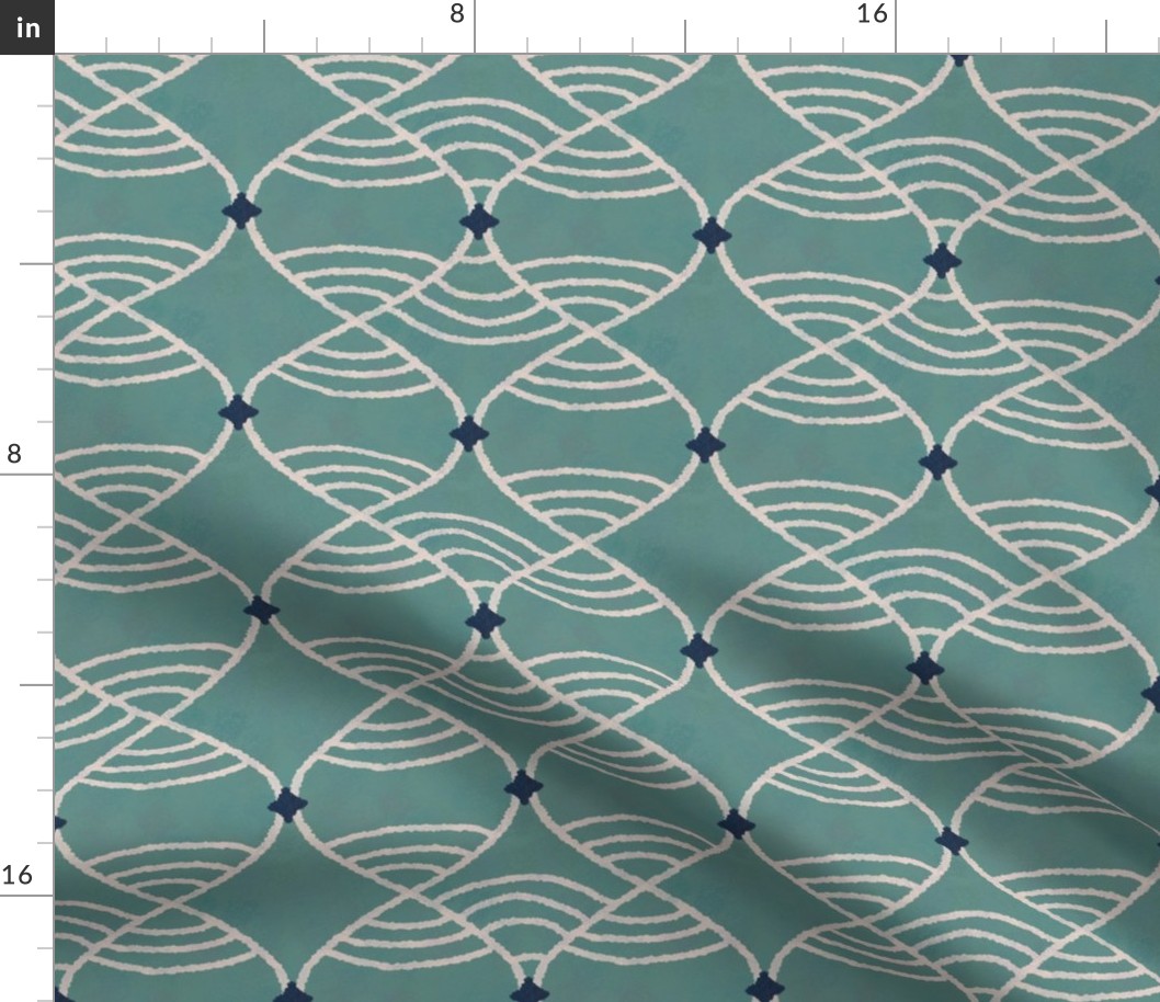 Macreme by the Sea- blue teal textured checker diamond cabin lake house fabric