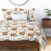 Cute Sloth Sleeping in Tree Pattern, Large Scale