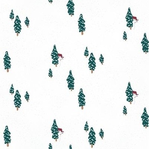 Snowman in Snowy Forest- Christmas woodland forest vintage whimsy fabric