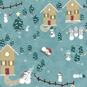 Kitsch Snowy Vintage Snowman Gingerbread Cabin Christmas Village 