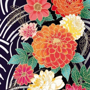 Dahlias Around the World - Jumbo Scale Kimono Print