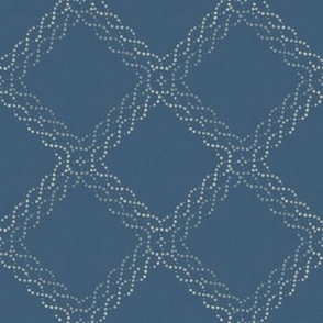 Macrame Diamonds- lattice garden farmhouse cottage lake house blue fabric