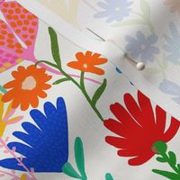 Wild Flower meadow - Colorful painterly meadow floral  - wild painted flowers in red pink yellow blue and green on a white background - medium