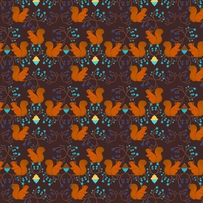 Playful squirrels with acorn berries pattern