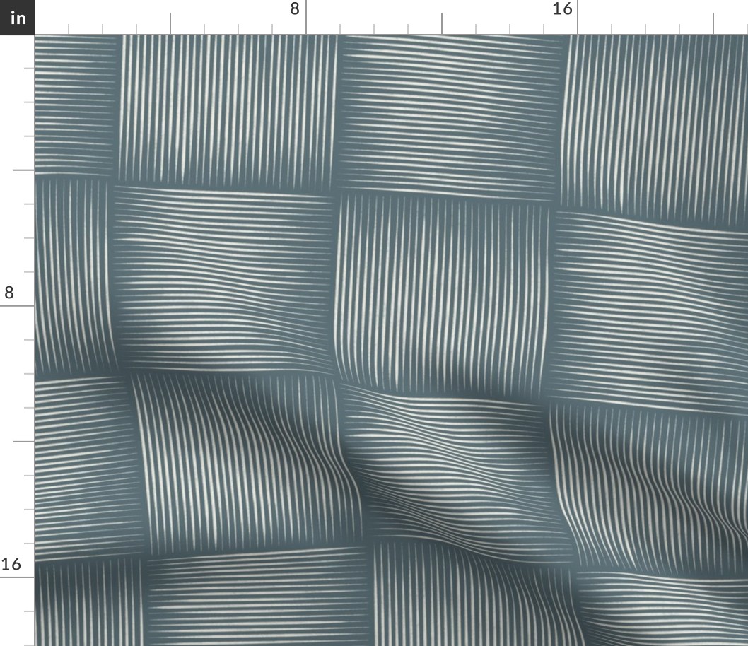 Basket Weave _ Creamy White_ Marble Blue _ Hand Drawn Contemporary Elegant Check