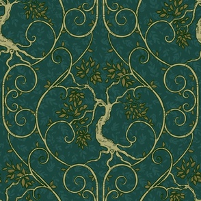 Vintage Tree Emerald and Gold Large Scale