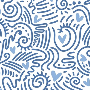 with love doodle blue on white  wallpaper scale