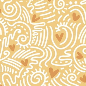 with love doodle butter yellow wallpaper scale