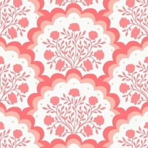 rose | large scale florals in scalloped arches in corals on white