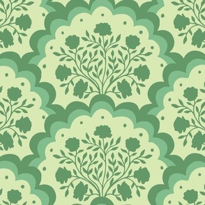 rose | large scale florals in scalloped arches in greens
