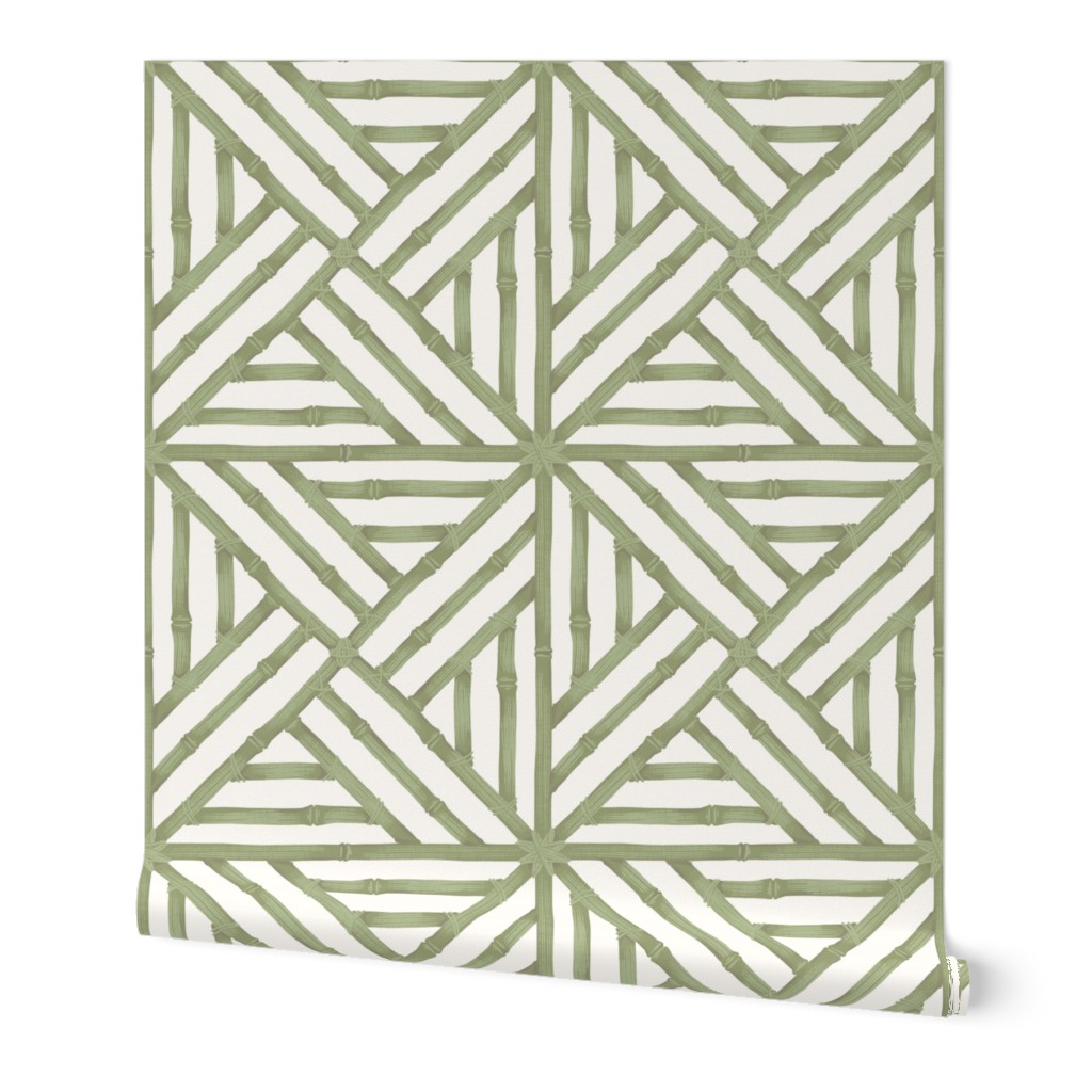 bamboo trellis warm green and white