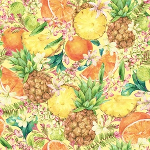 Vintage Tropical Fruit on Yellow